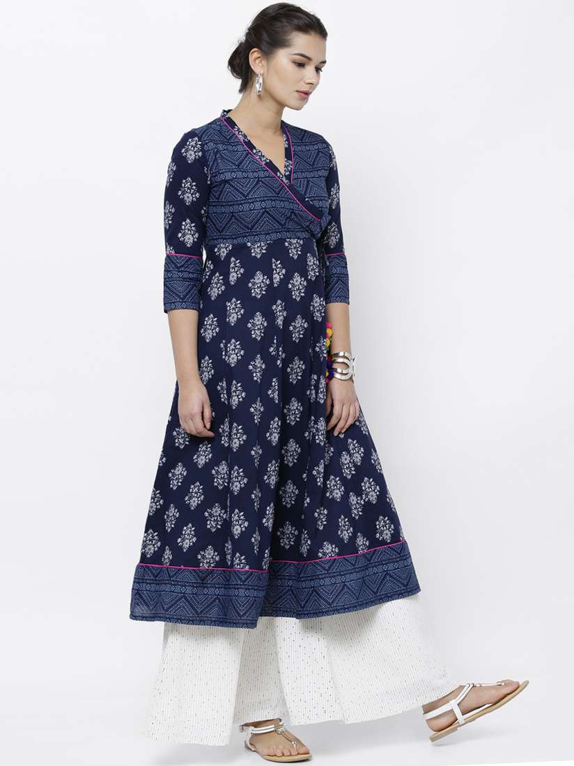 Buy Vishudh Women Navy Blue White Printed Anarkali Kurta Kurtas for Women 2041483 Myntra