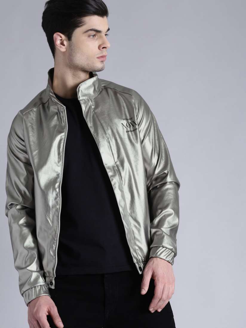 Buy Kook N Keech Men Silver Toned Solid Biker Jacket Jackets for Men 2041640 Myntra