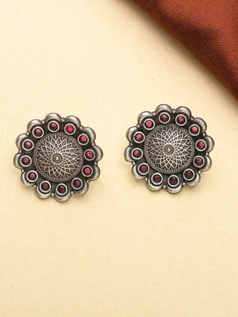 Buy Voylla Silver Toned Oxidised Contemporary Studs Earrings Earrings for Women 20418802 Myntra
