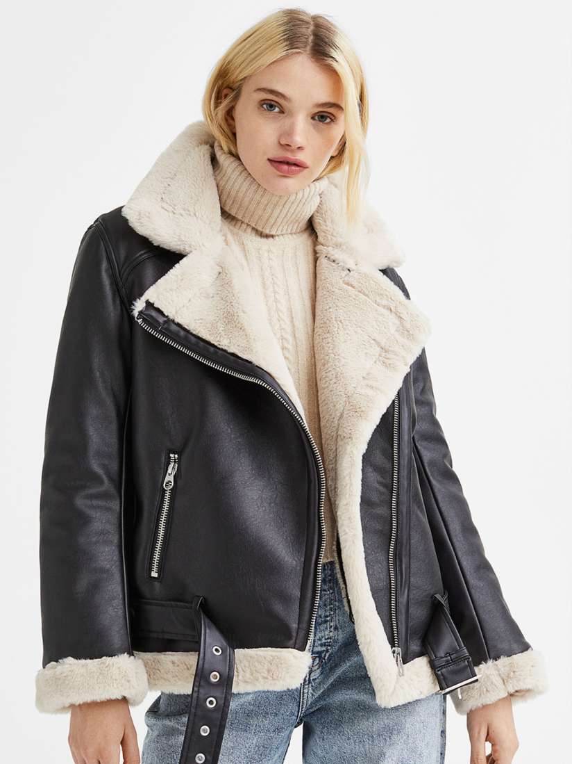 H&m fur leather jacket top