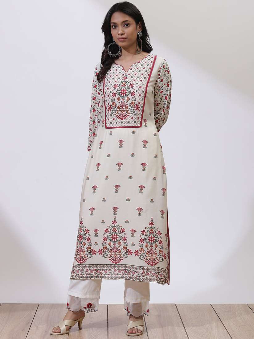 Buy Lakshita Women Cream Coloured Ethnic Motifs Printed A Line Kurta Kurtas for Women 20424566 Myntra