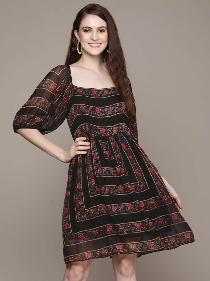 Buy Label Ritu Kumar Black Floral Georgette Dress Dresses for Women 20424928 Myntra