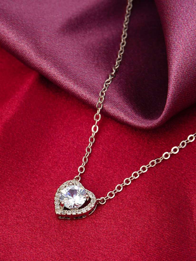 Buy Ferosh Silver Toned White Crystal Studded Heart Shaped Pendant With Link Chain Pendant for Women 20426626 Myntra