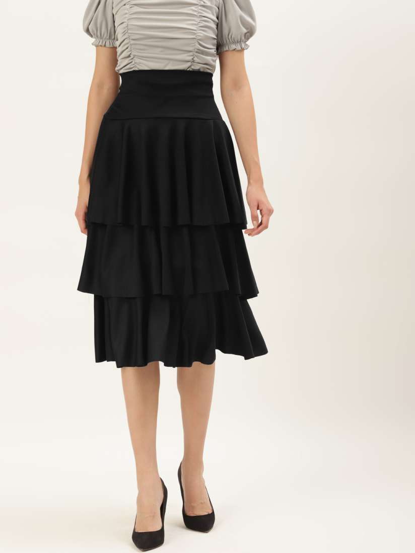 Buy U F Women Black Solid Flared Knee Length Skirt Skirts for Women 20430728 Myntra
