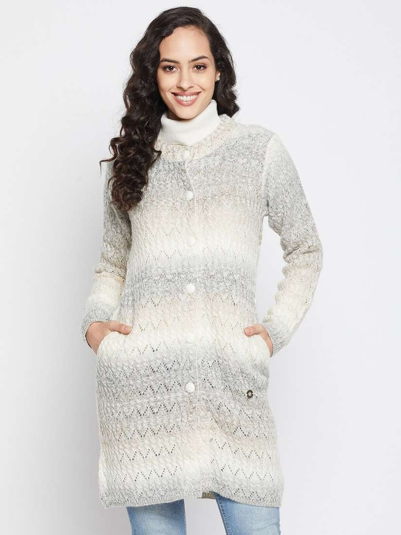 Buy Duke Women Brown White Wool Cable Knit Longline Cardigan Sweater Sweaters for Women 20433682 Myntra