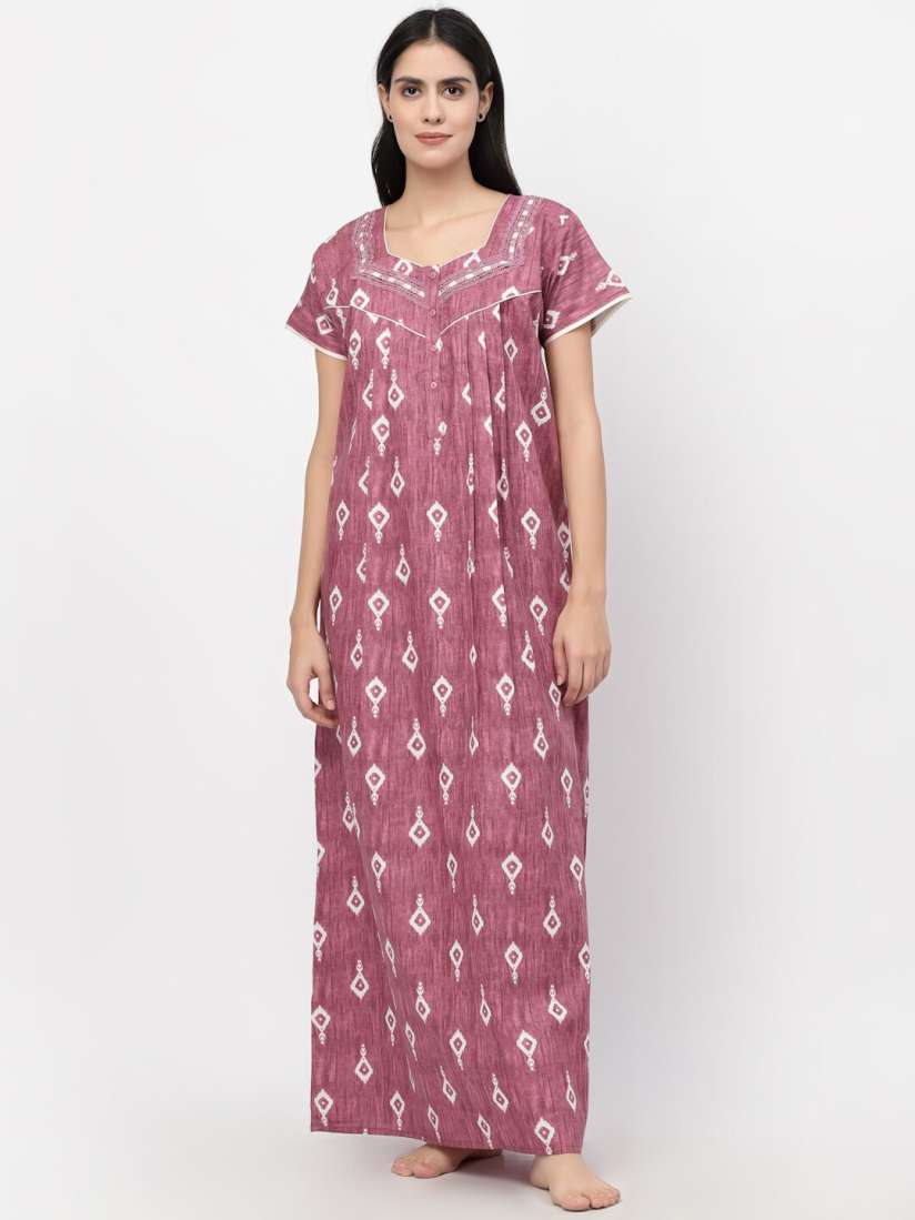 Buy Sweet Dreams Pink Printed Maxi Pure Cotton Nighty AKN 2488 ROSE ROSE Nightdress for Women 20435212 Myntra