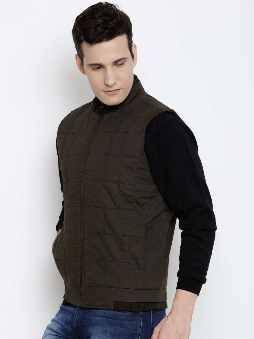 Buy John Players Men Olive Green Sleeveless Jacket Jackets for Men 2043540 Myntra