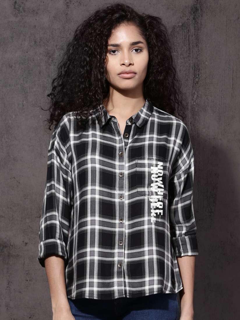 Roadster women's checkered casual shirt clearance