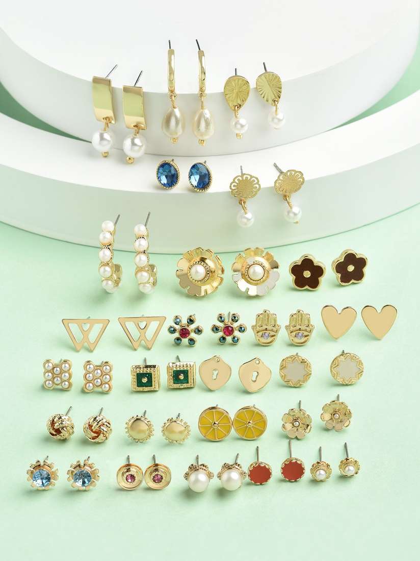 Buy Zaveri Pearls Set of 25 Gold Plated Contemporary Studs Drop Earrings Earrings for Women 20435760 Myntra