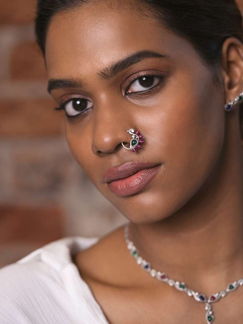 Silver oxidised nose ring on sale
