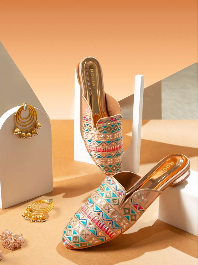 Buy Rocia Women Gold Toned Hand Embroidered Mojris Flats for Women 20445588 Myntra