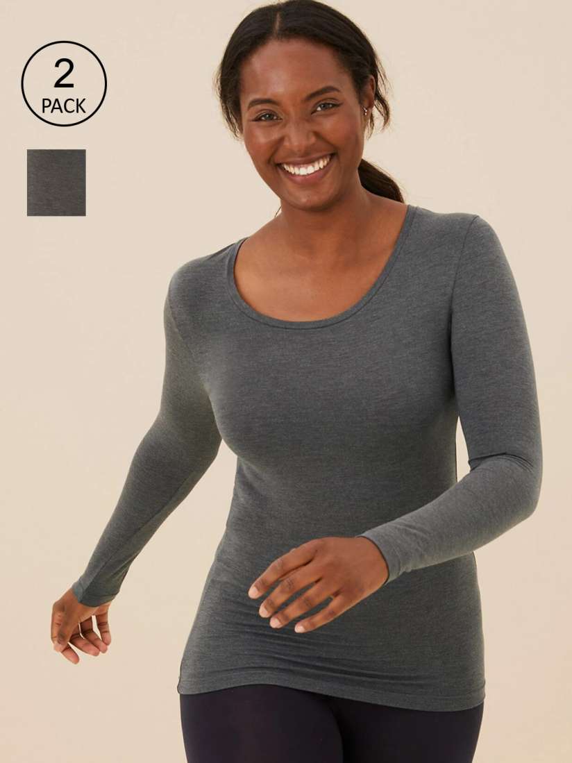 Buy Marks Spencer Women Pack Of 2 Black Solid Thermal Tops Thermal Tops for Women 20445616 Myntra
