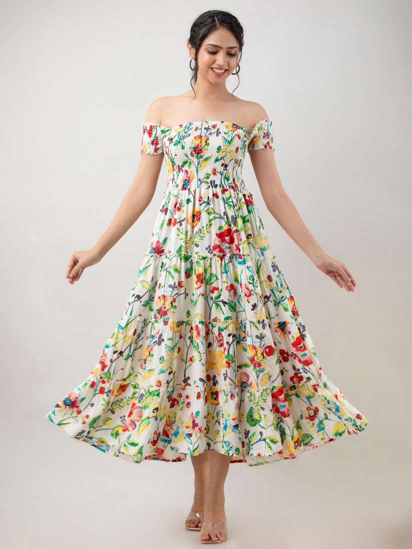 Buy Aawari Women Floral Off Shoulder Midi Dress Dresses for Women 20445786 Myntra