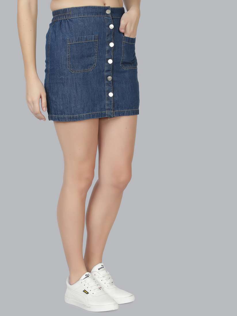 Buy NUEVOSDAMAS Women Blue Solid Denim Straight Mini Skirt Skirts for Women 20446398 Myntra
