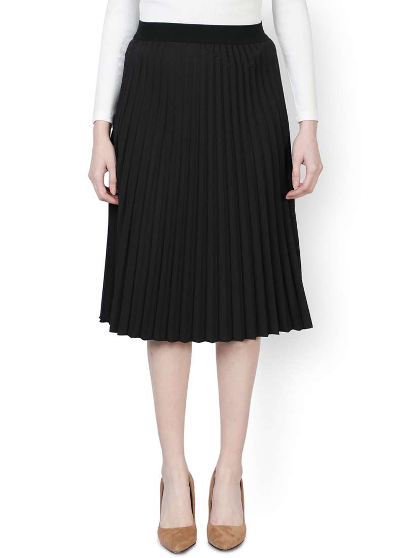Buy NUEVOSDAMAS Women Black Solid Knee Length Pleated Skirts Skirts for Women 20446416 Myntra