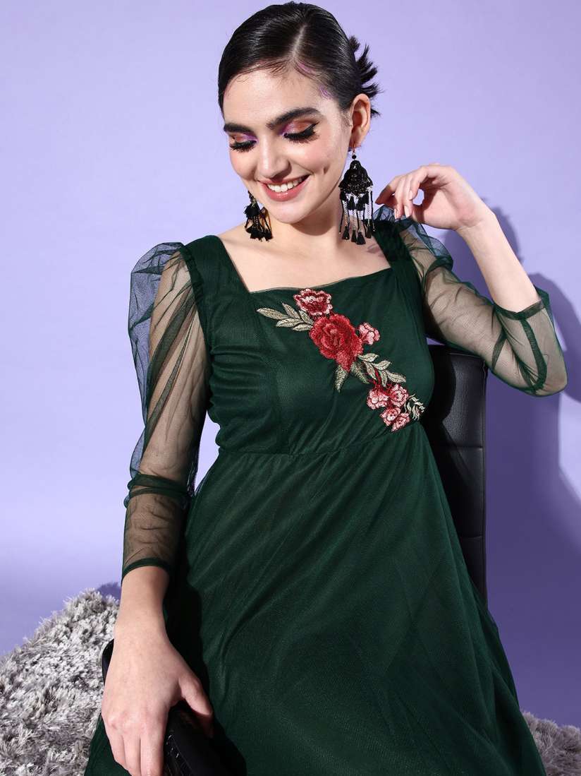Buy U F Green Solid Net Maxi Dress Dresses for Women 20455984 Myntra
