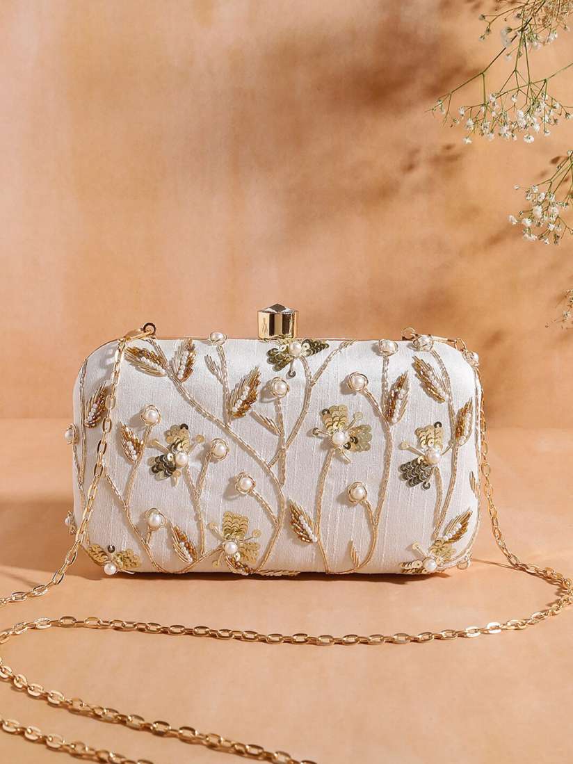 Buy Swisni White Gold Toned Embellished Embellished Box Clutch Clutches for Women 20457576 Myntra