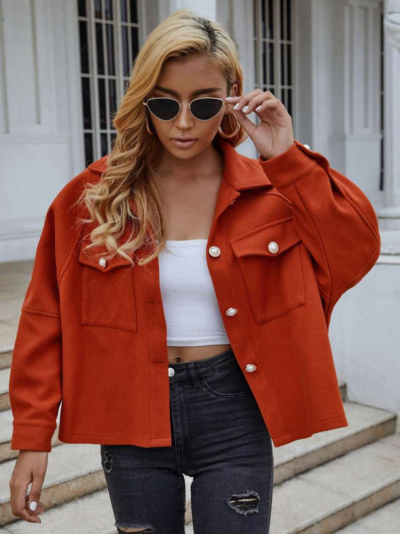 Orange denim jacket womens clearance