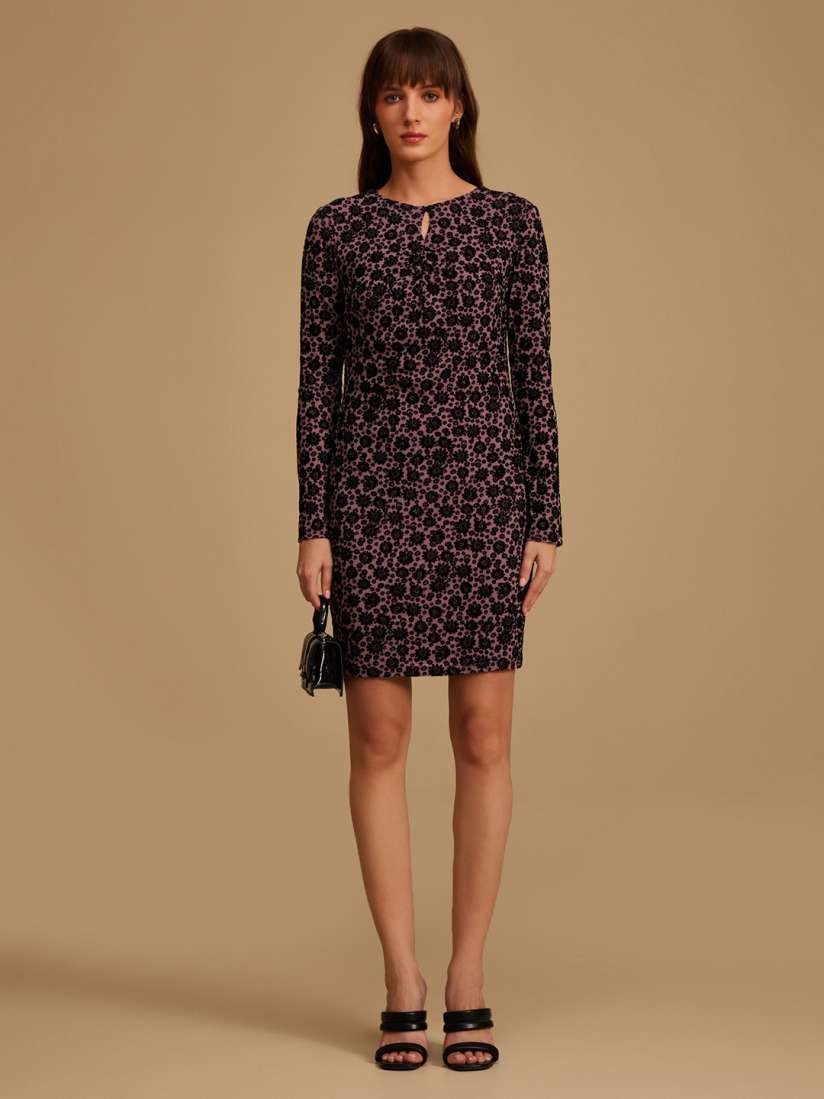 Buy Kazo Mauve Black Floral Keyhole Neck Sheath Dress Dresses for Women 20464942 Myntra