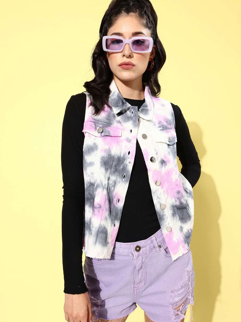 Buy DressBerry Women Tie and Dye Denim Jacket With Mock Pockets Detail Jackets for Women 20465836 Myntra