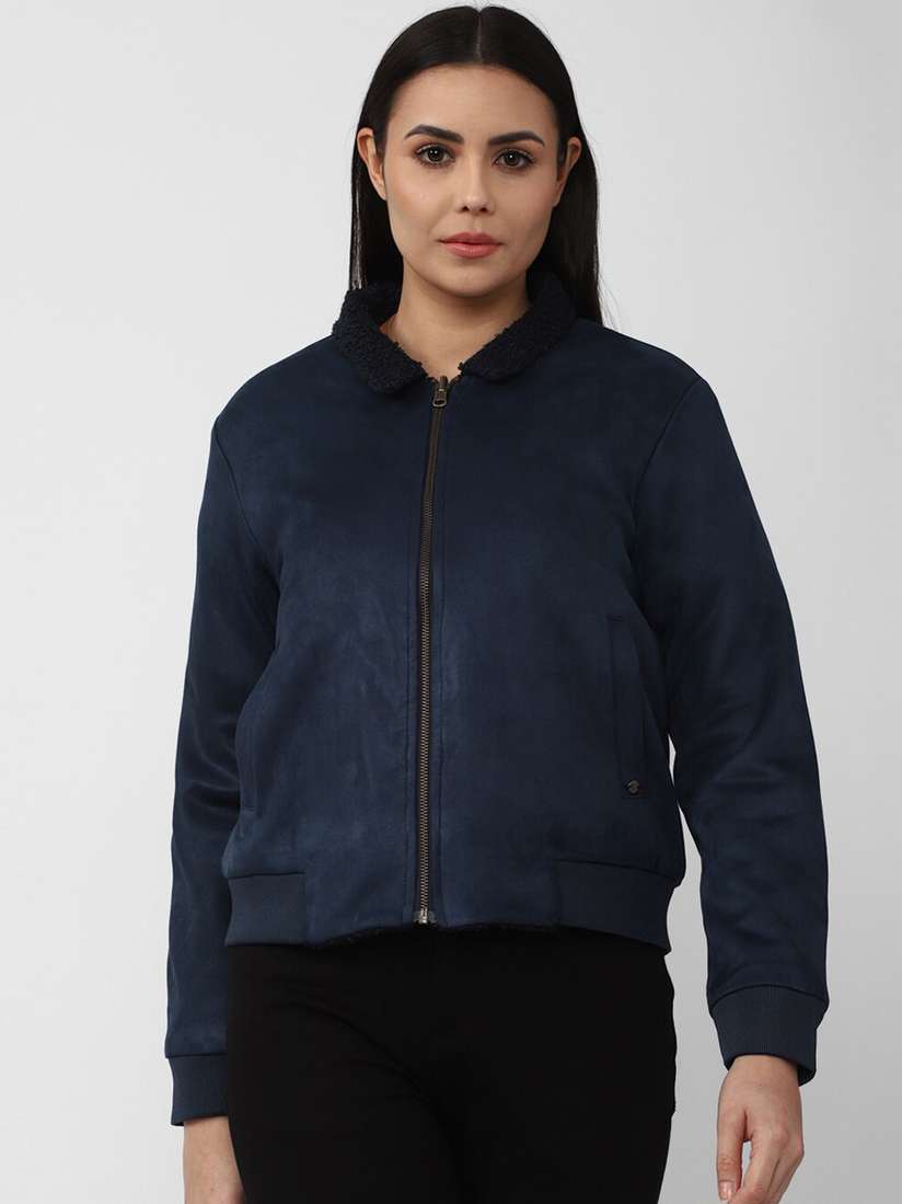 Buy Van Heusen Woman Navy Blue Bomber Pure Cotton Jacket Jackets