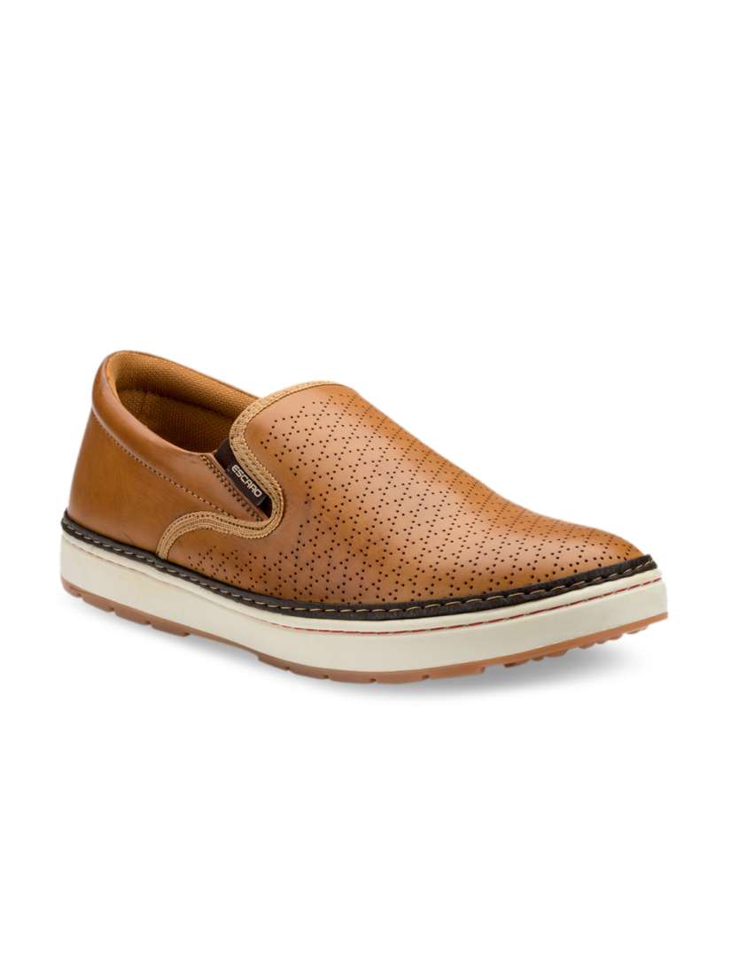 Buy Escaro Men Tan Brown Perforated Slip On Sneakers Casual Shoes for Men 2047212 Myntra