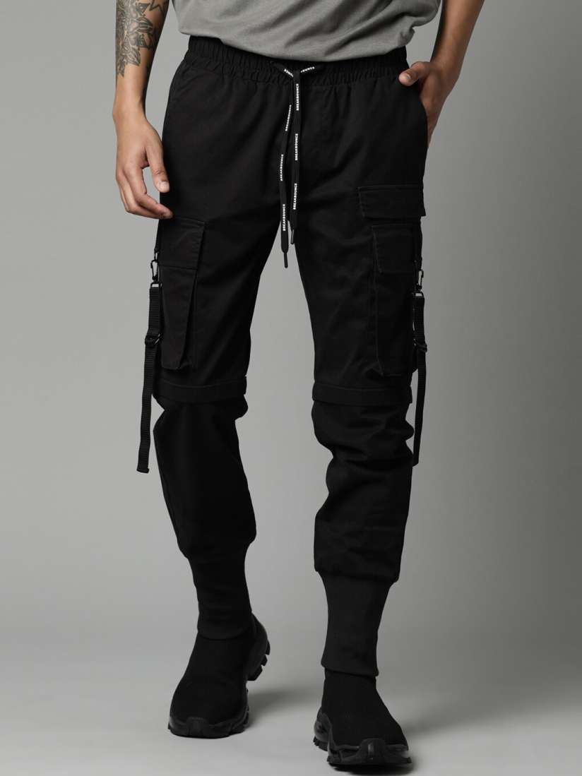 Buy Breakbounce Men Black Solid Slim Fit Detachable Cotton Joggers Trousers for Men 20473088 Myntra