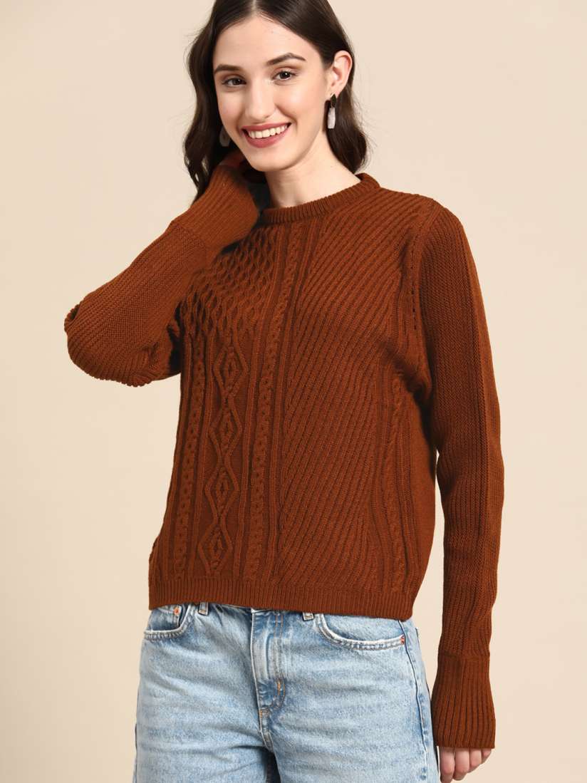 Buy United Colors of Benetton Women Brown Cable Knit Sweater Sweaters for Women 20475192 Myntra