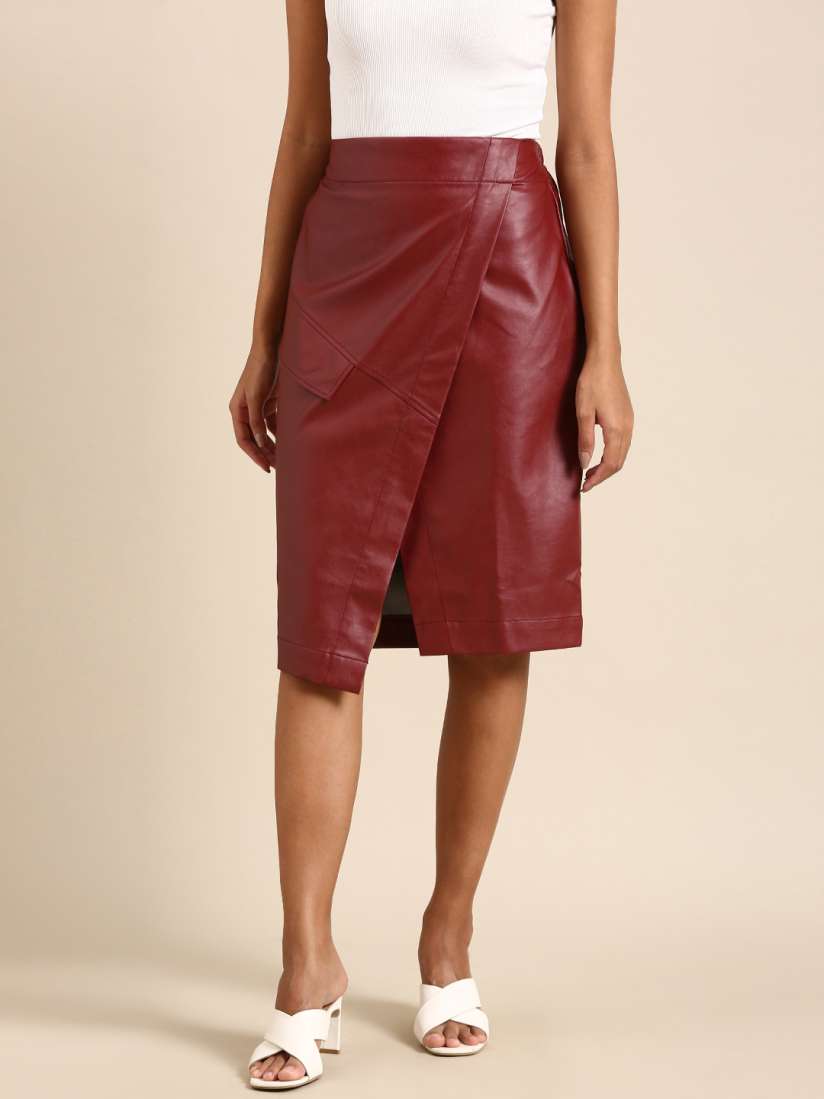 Buy Athena Women Maroon Wrap Skirt with Front Slit Skirts for Women 20476118 Myntra