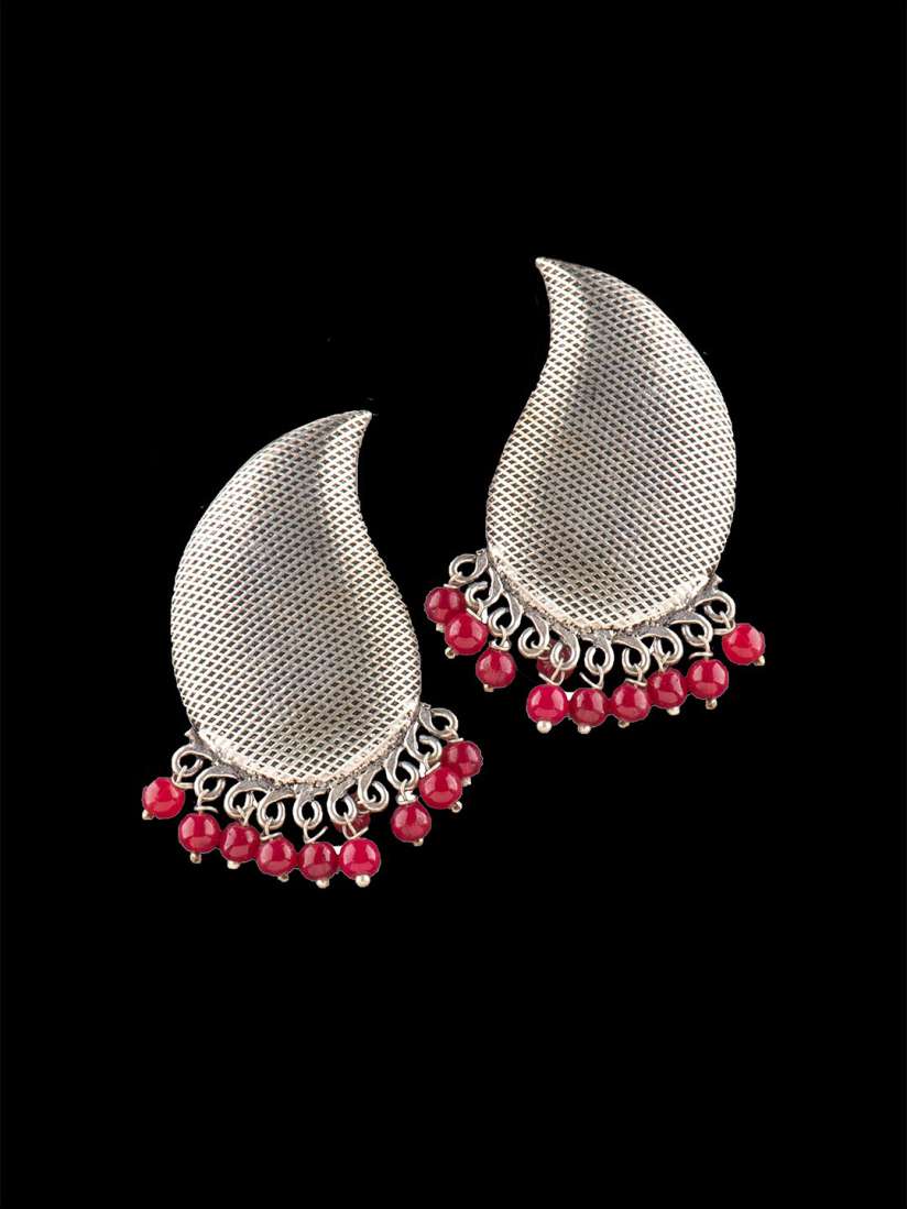 Buy Ozanoo Silver Toned Red Leaf Shaped Studs Earrings Earrings for Women 20477048 Myntra
