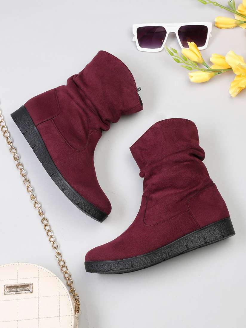 Buy Roadster Women Maroon Solid Winter Boots Boots for Women 20480186 Myntra