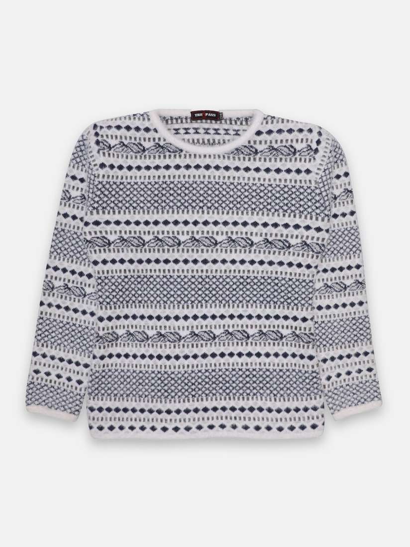 Buy TRE&PASS Girls Grey White Self Design Woolen Winter Pullover