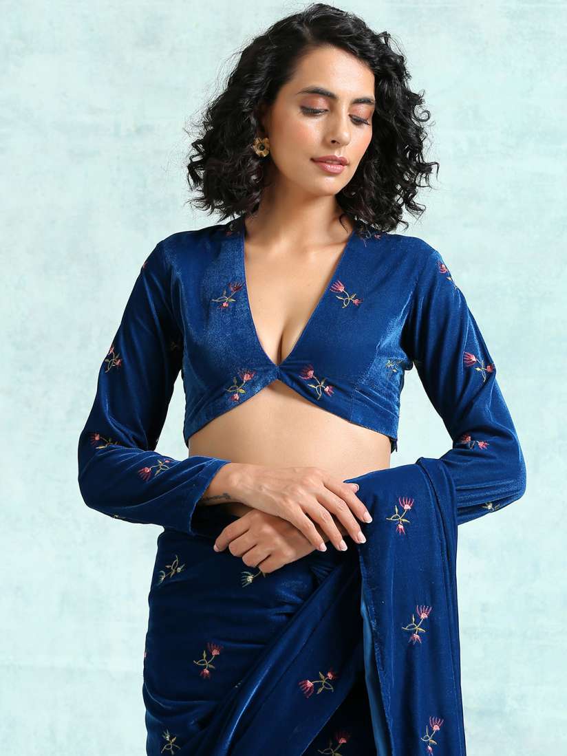 Buy trueBrowns Women Blue Embroidered Velvet Saree Blouse Saree Blouse for Women 20482976 Myntra