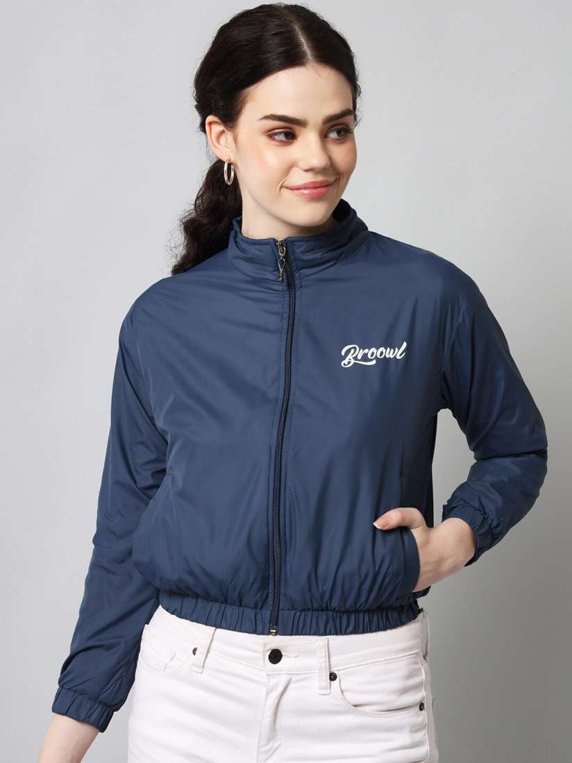 Buy BROOWL Women Navy Blue Windcheater Bomber Jacket Jackets for Women 20483008 Myntra