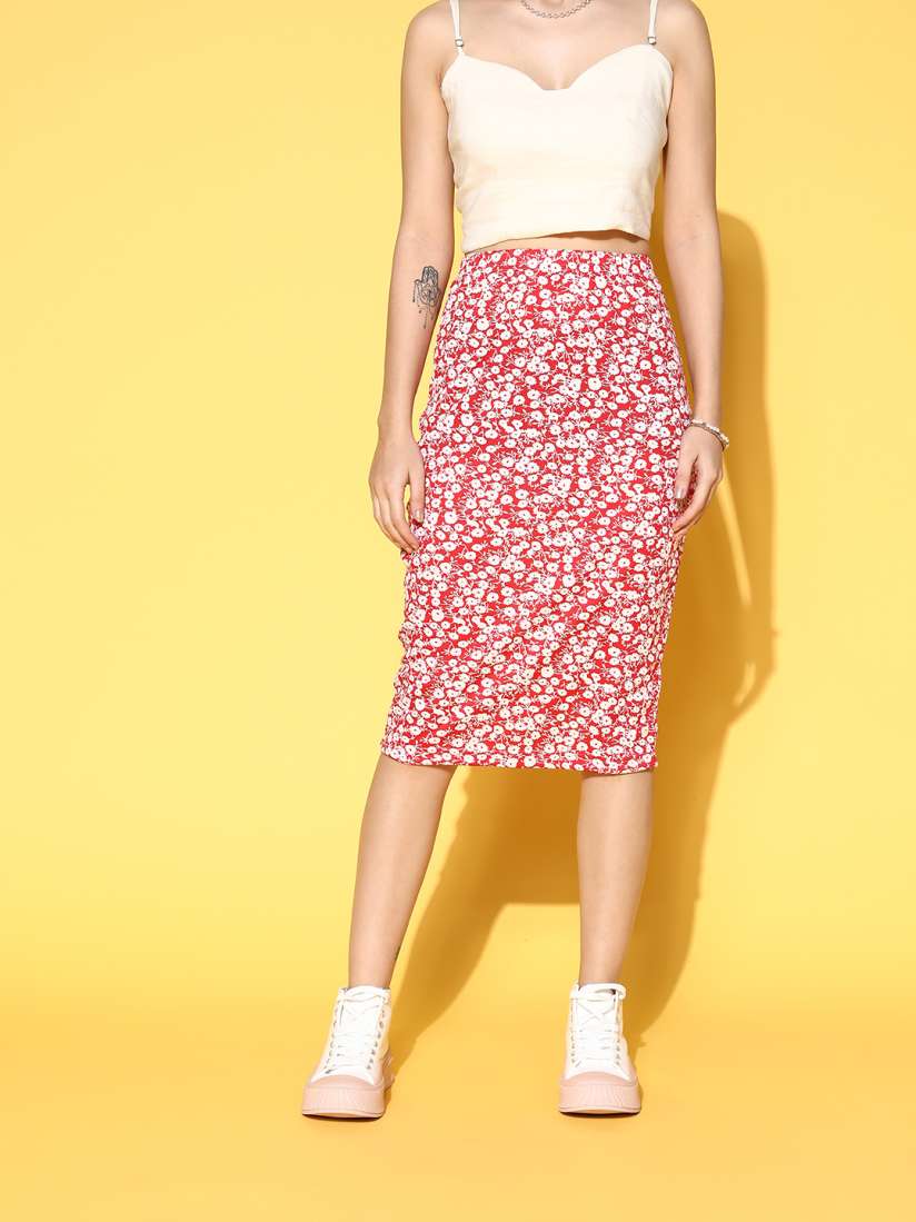 Womens floral midi pencil skirt top