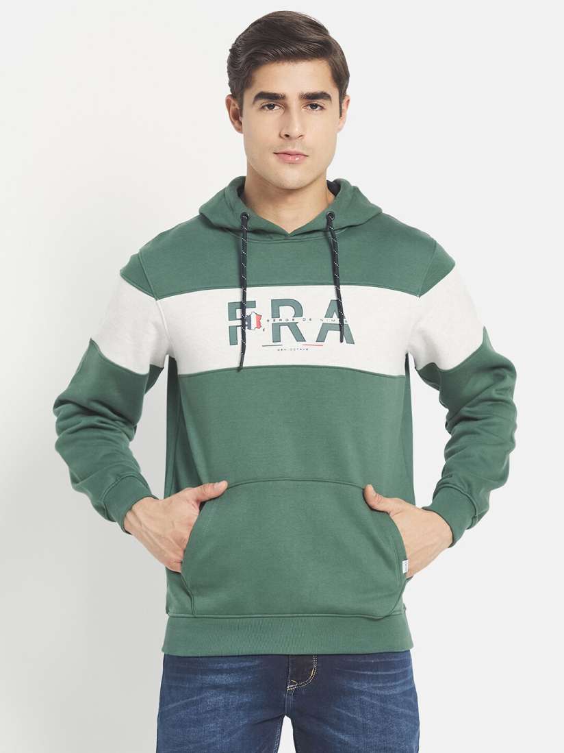 Buy Octave Men Olive Green Colourblocked Fleece Hooded Sweatshirt Sweatshirts for Men 20490136 Myntra