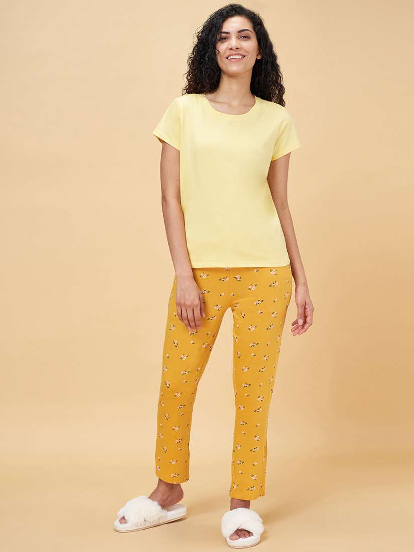 Buy Dreamz by Pantaloons Women Yellow Mustard Yellow Pure Cotton Night suit 8905685471225 Night suits for Women 20496558 Myntra