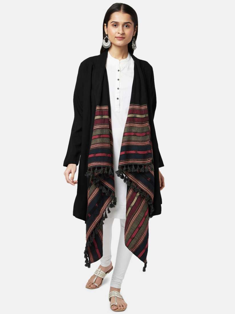 Buy RANGMANCH BY PANTALOONS Women Black Red Solid Longline Shrug Shrug for Women 20496746 Myntra