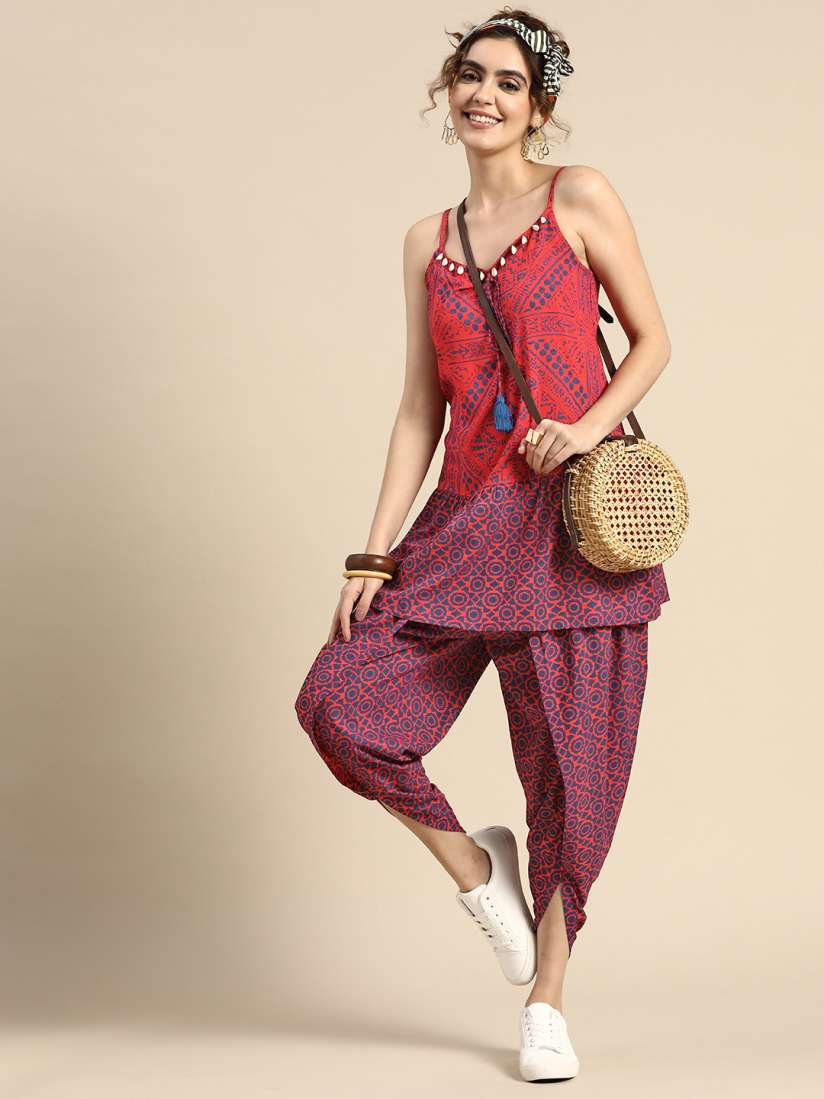 Buy Sangria Printed Shoulder Straps A Line Kurti with Dhoti Pants Kurta Sets for Women 20497986 Myntra
