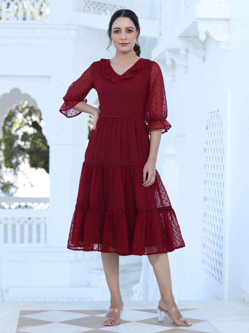 Maroon dress myntra sales