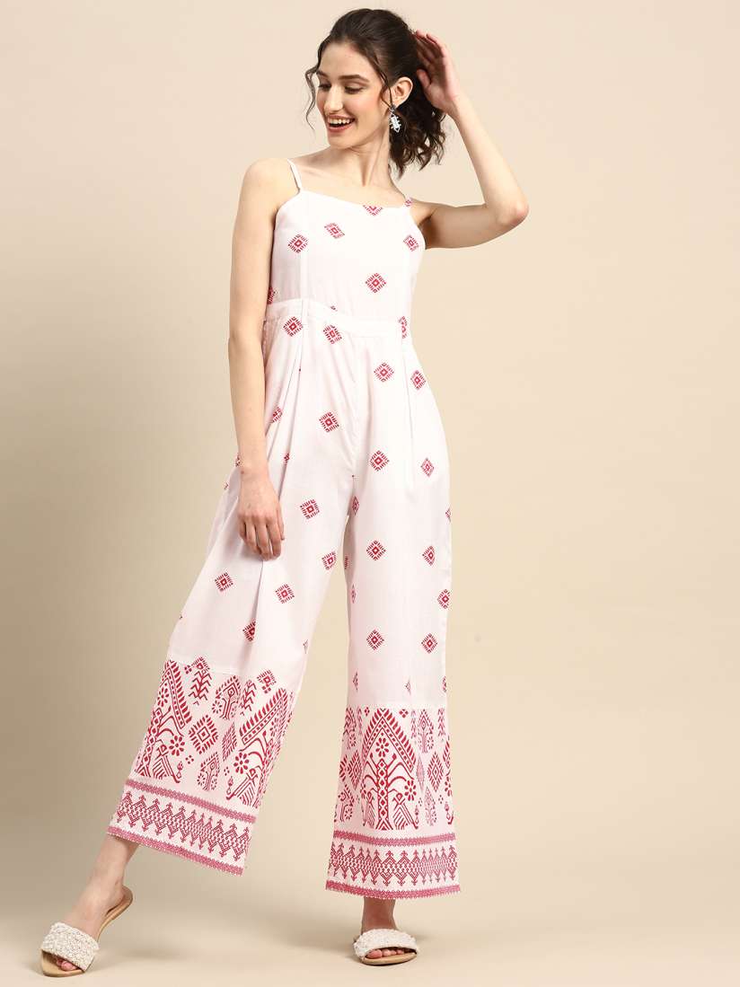 Buy Sangria Ethnic Printed Smocked Detailed Basic Jumpsuit Jumpsuit for Women 20498922 Myntra