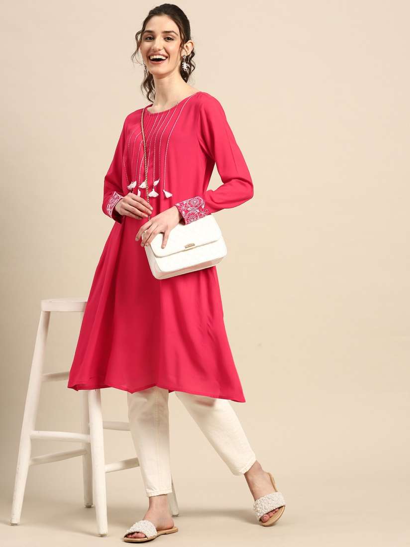 Buy Sangria Yoke Design Tassels Detail A Line Kurta Kurtas for Women 20499504 Myntra