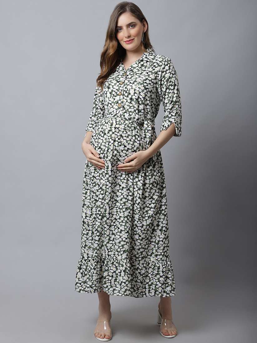 Buy Frempy Women Black White Floral Maternity Maxi Dress Dresses for Women 20506898 Myntra