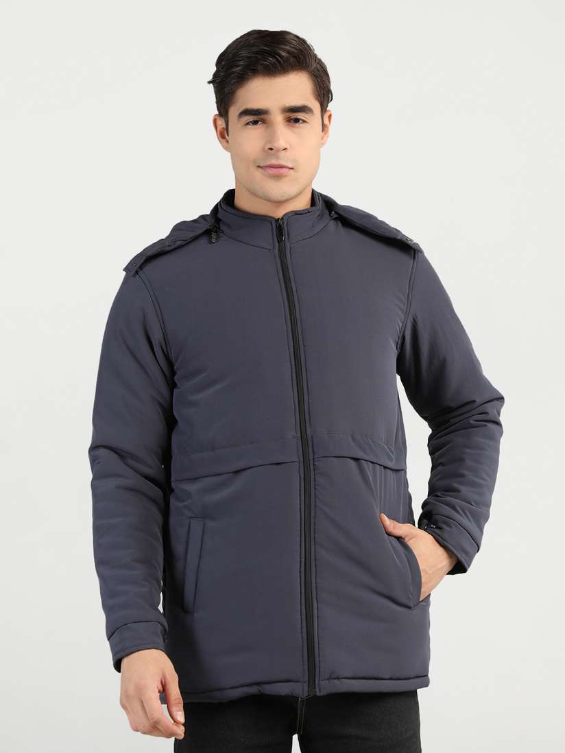 Buy CHKOKKO Men Grey Longline Outdoor Padded Jacket Jackets for