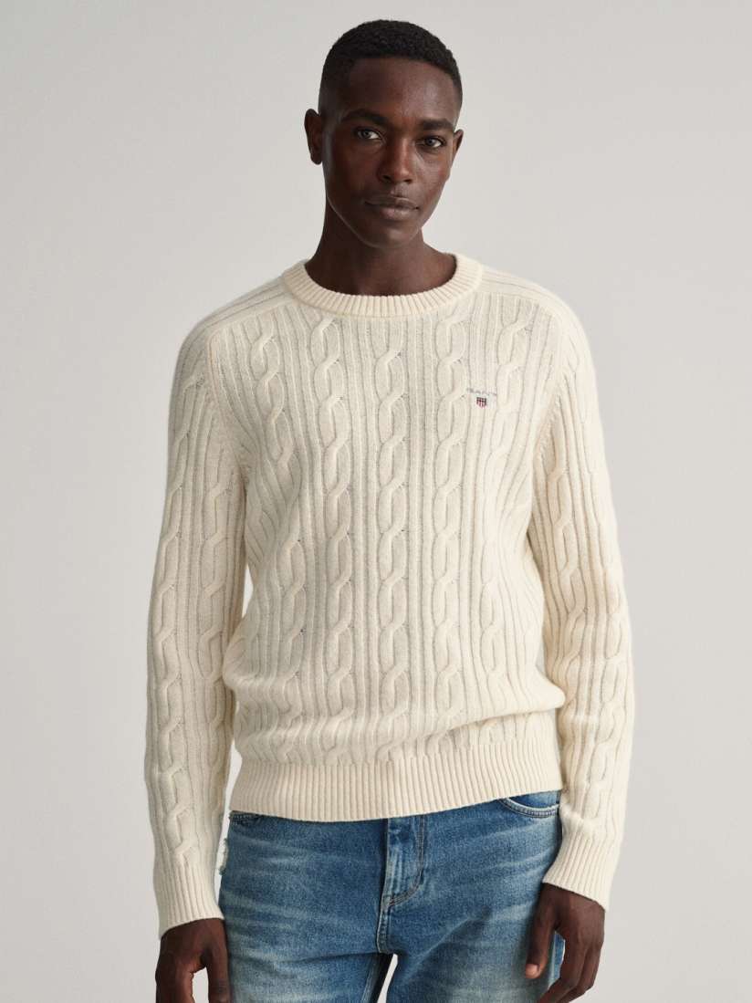 Mens cream cable knit sweater sales