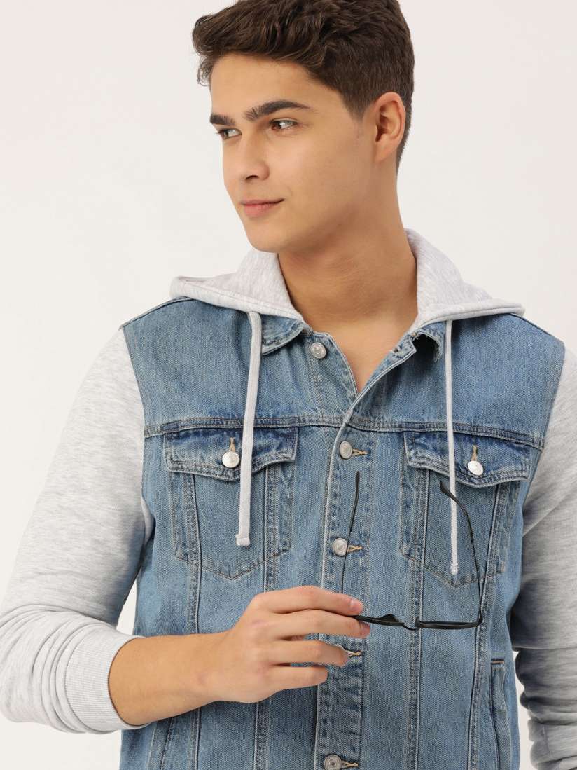 Buy FOREVER 21 Men Blue Washed Hooded Denim Jacket Jackets for Men 20526326 Myntra