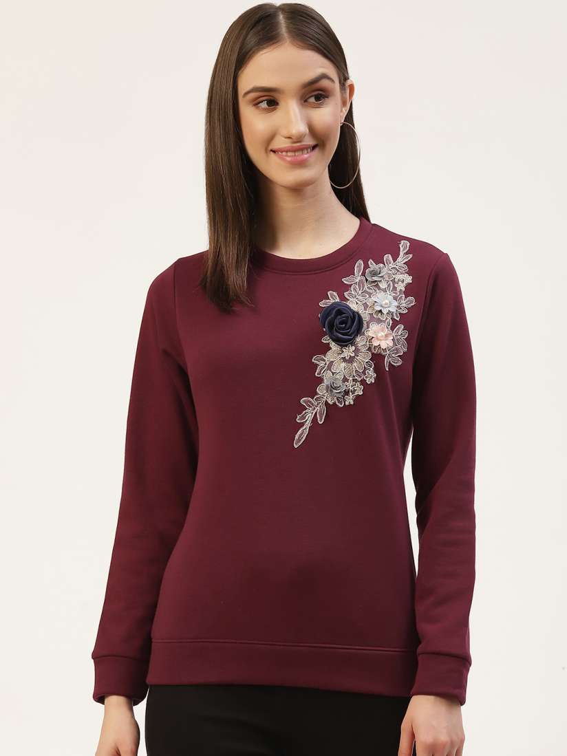 Buy Monte Carlo Women Maroon Embroidered Sweatshirt Sweatshirts for Women 20534850 Myntra