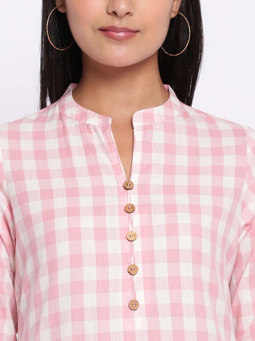 Buy abof Women Pink Checked Printed Straight Fit Kurta Kurtas for Women 20539400 Myntra
