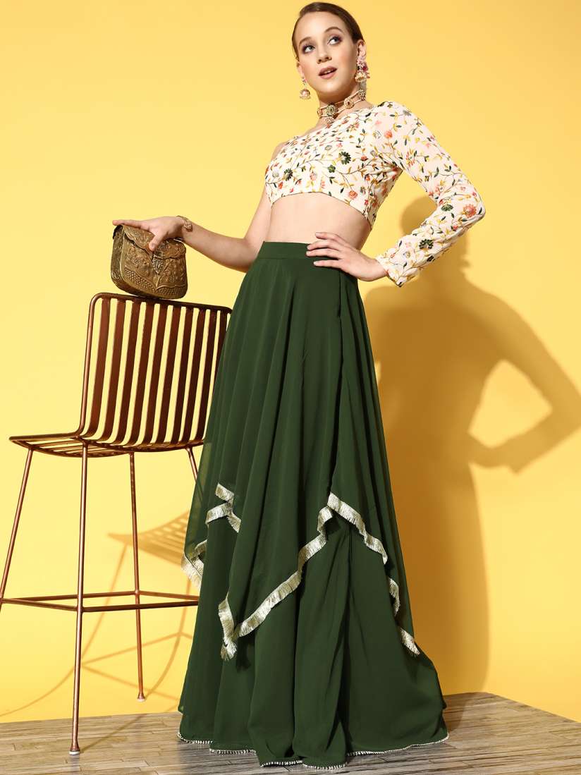 Green embroidered skirt clearance