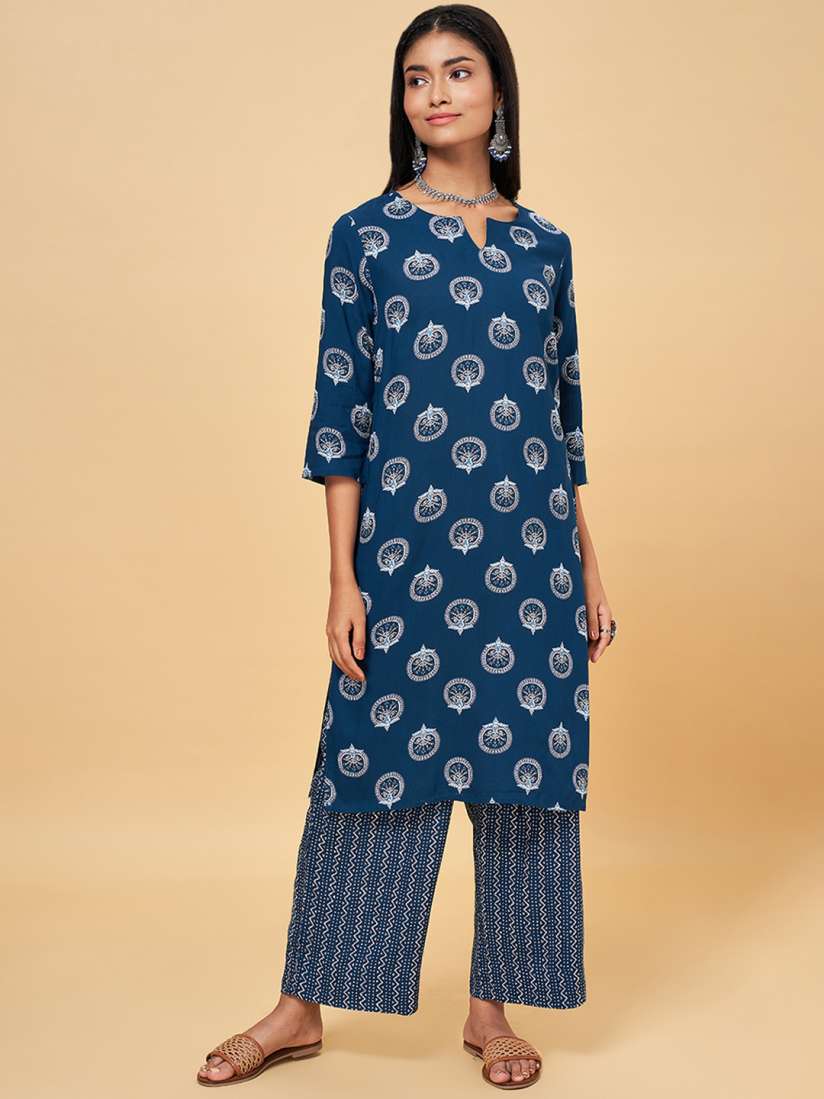 Buy RANGMANCH BY PANTALOONS Women Blue Printed Kurta with Trousers Kurta Sets for Women 20540972 Myntra